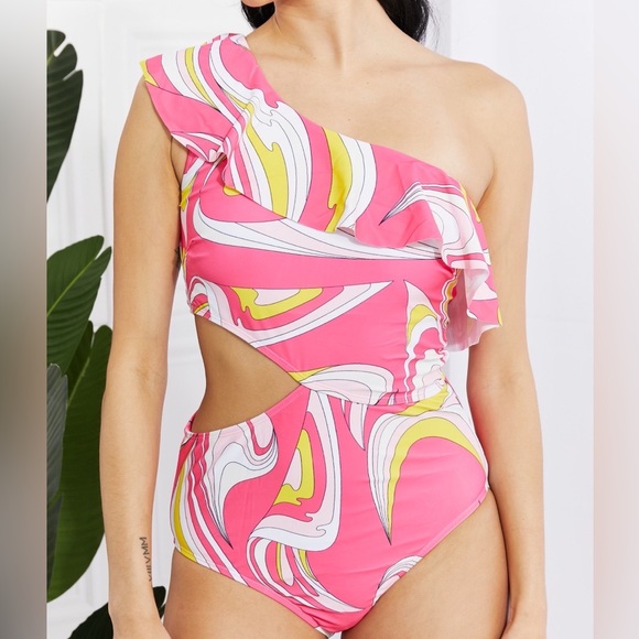 MARINA WEST ASYMMETRIC RUFFLE CUTOUT VITAMIN C SWIMSUIT - Picture 3 of 4